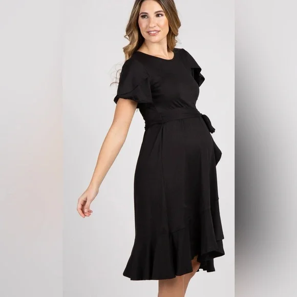 Pinkblush | Dresses | Black Solid Flounce Trim Maternity Dress | Poshmark